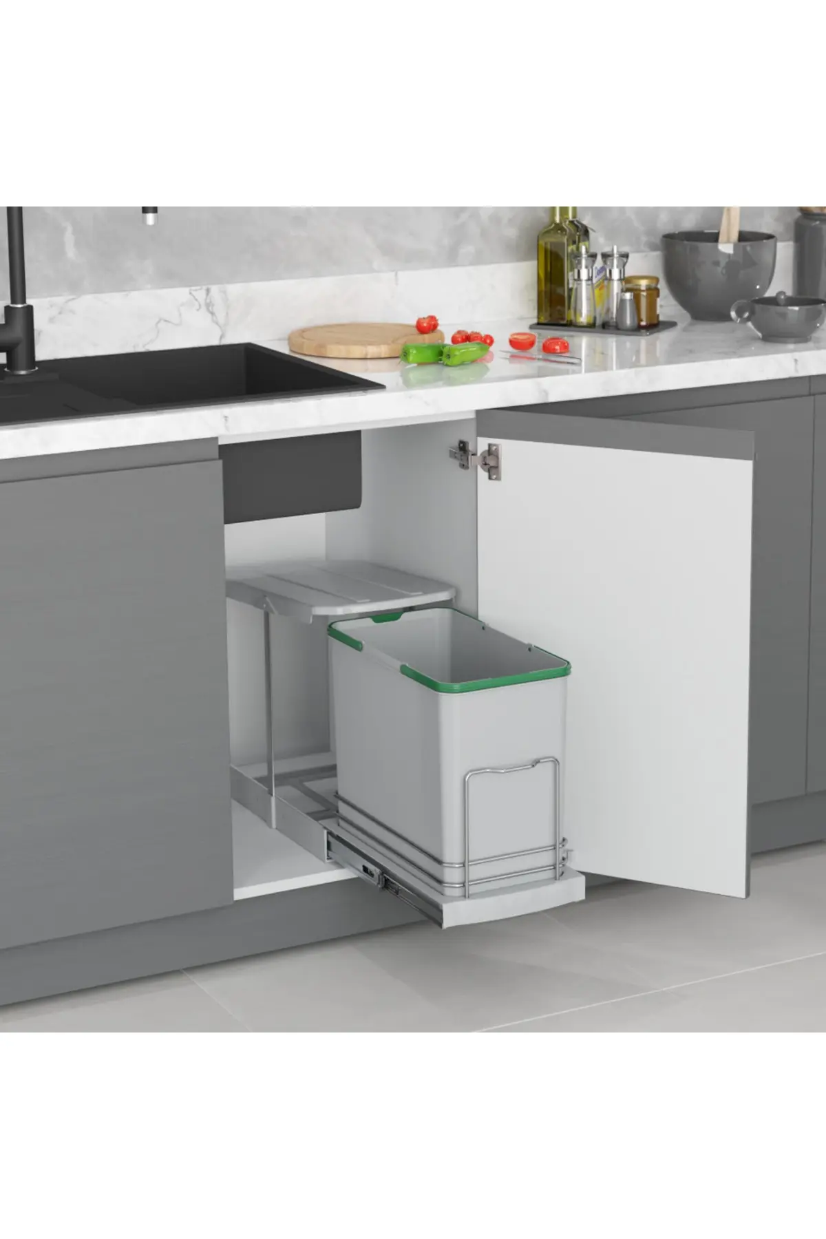 Starax S-2571 Çöp Kovası Teleskopik Raylı Plastik Gövde Çöp Kovası 24lt.