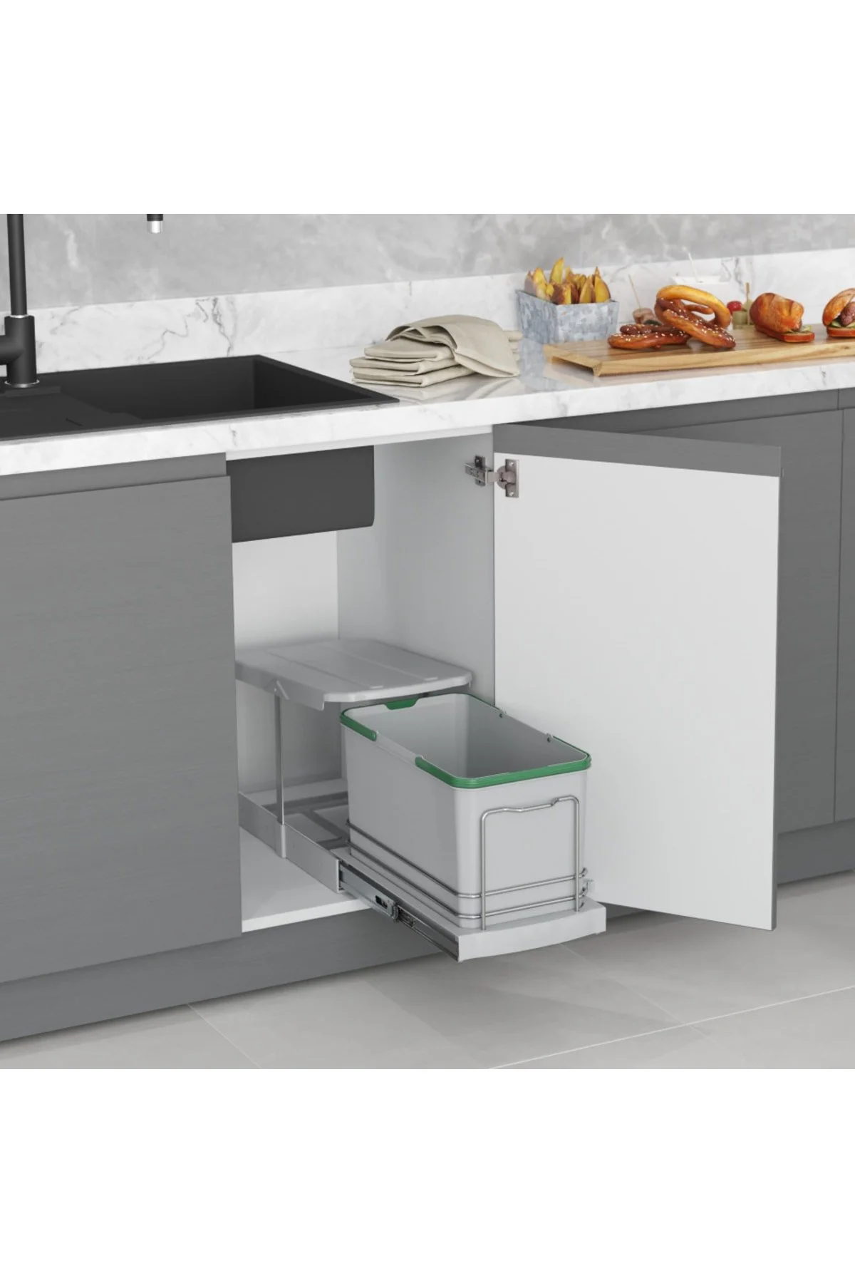 Starax S-2573 Tezgah Altı Dolap Içi Teleskopik Raylı Plastik Gövde Çöp Kovası 16lt.