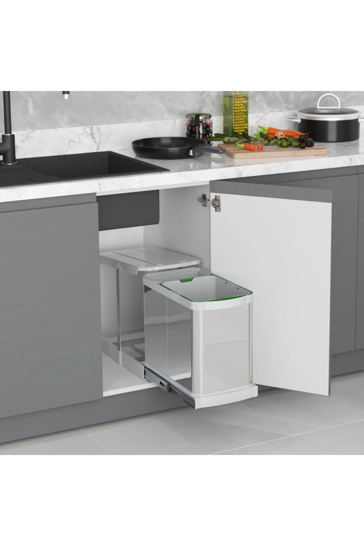Starax S-2395 Çöp Kovası Teleskopik Raylı Paslanmaz Gövde Çöp Kovası 16+1lt.