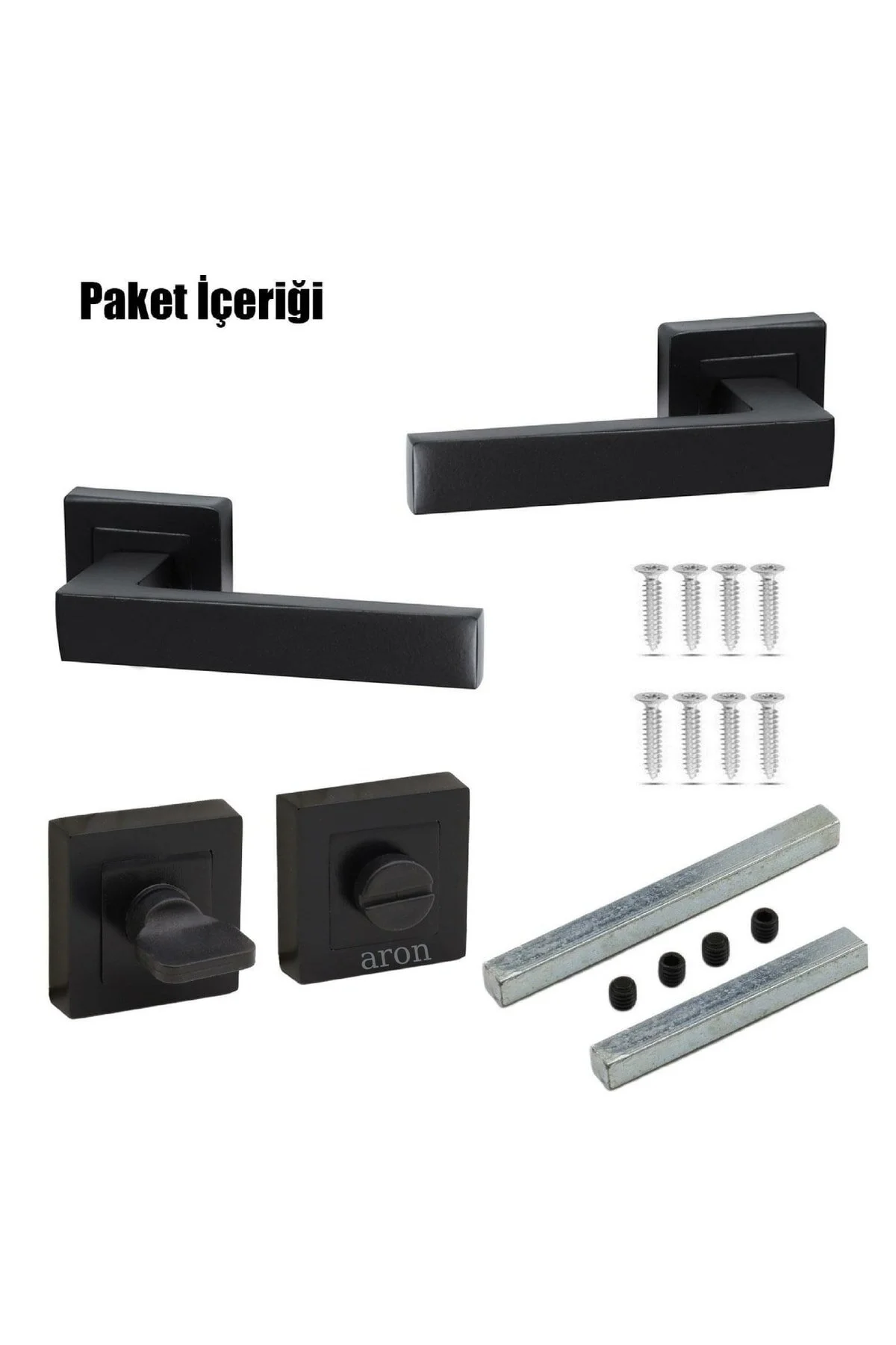Kale Lama Lüx Paslanmaz (BANYO WC) Kare Rozetli Mat Siyah Kapı Kolu (1 TAKIM)